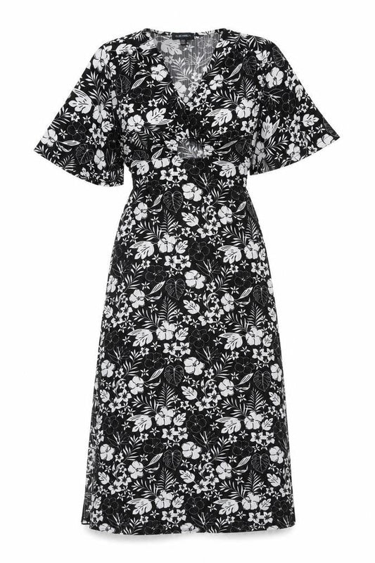 Blue Vanilla Womens Black Floral Polyester A-Line Size 10 V-Neck Tie