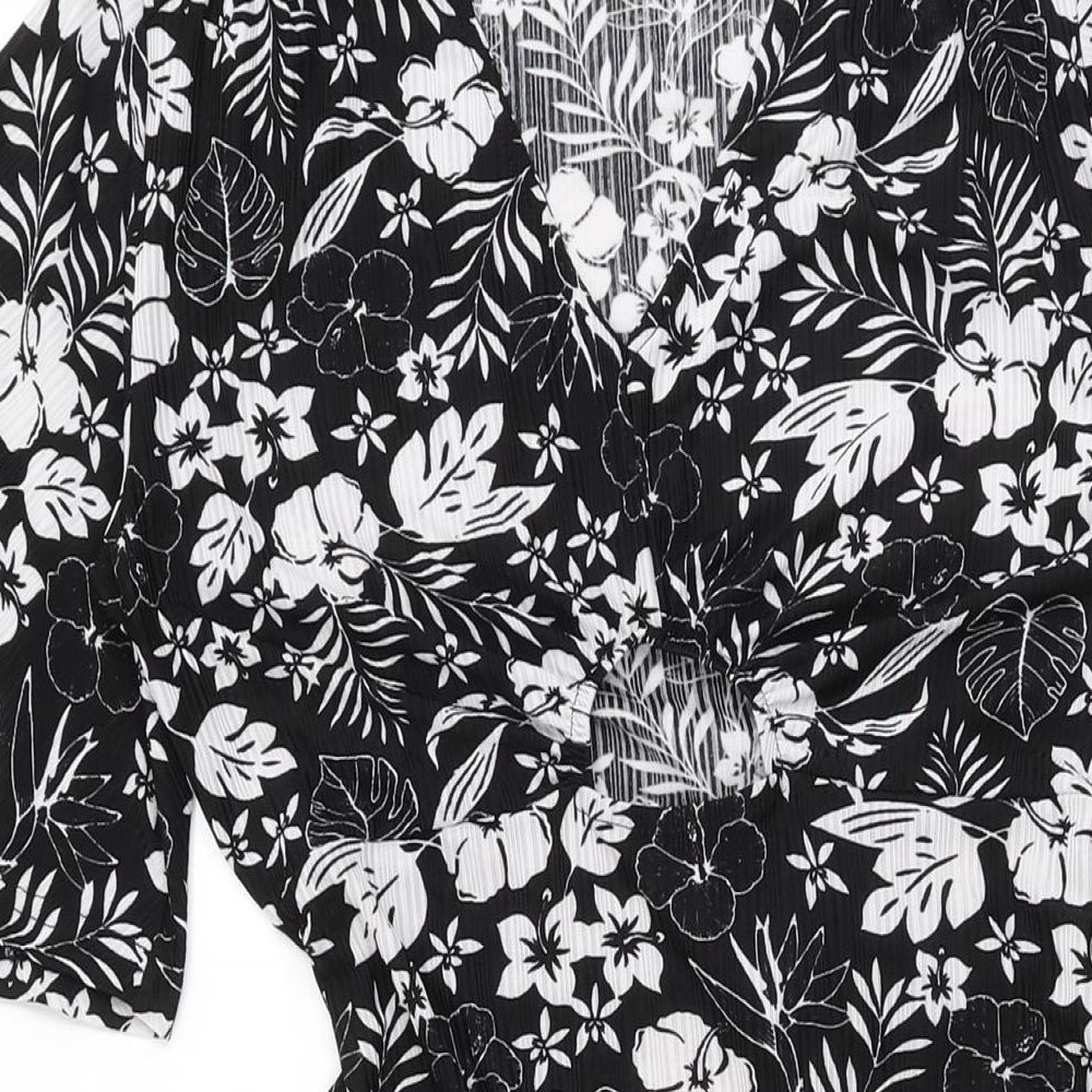 Blue Vanilla Womens Black Floral Polyester A-Line Size 10 V-Neck Tie