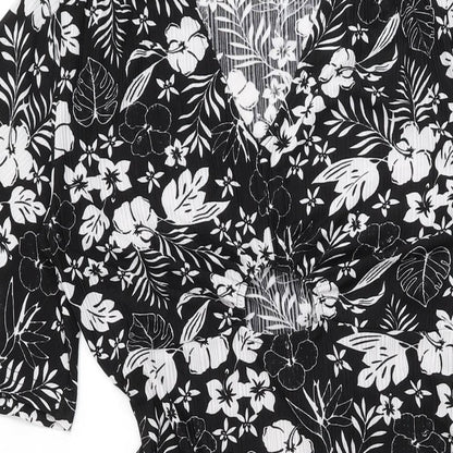 Blue Vanilla Womens Black Floral Polyester A-Line Size 10 V-Neck Tie