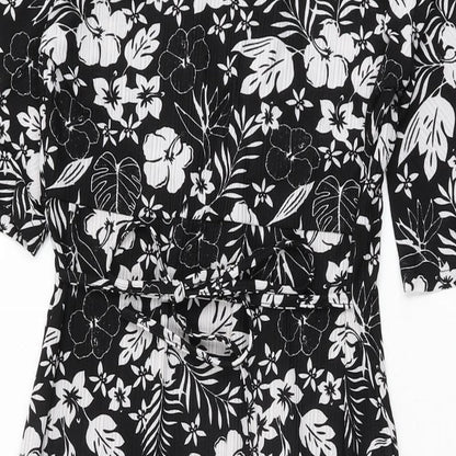 Blue Vanilla Womens Black Floral Polyester A-Line Size 10 V-Neck Tie