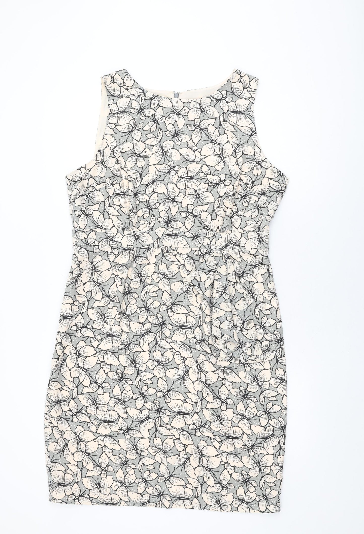 Monsoon Womens Grey Geometric Polyester Bodycon Size 18 Round Neck Zip