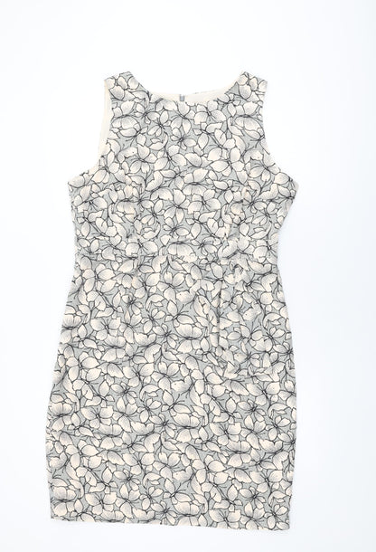 Monsoon Womens Grey Geometric Polyester Bodycon Size 18 Round Neck Zip