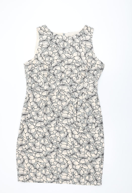 Monsoon Womens Grey Geometric Polyester Bodycon Size 18 Round Neck Zip