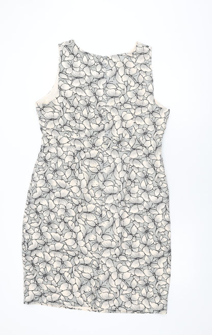 Monsoon Womens Grey Geometric Polyester Bodycon Size 18 Round Neck Zip