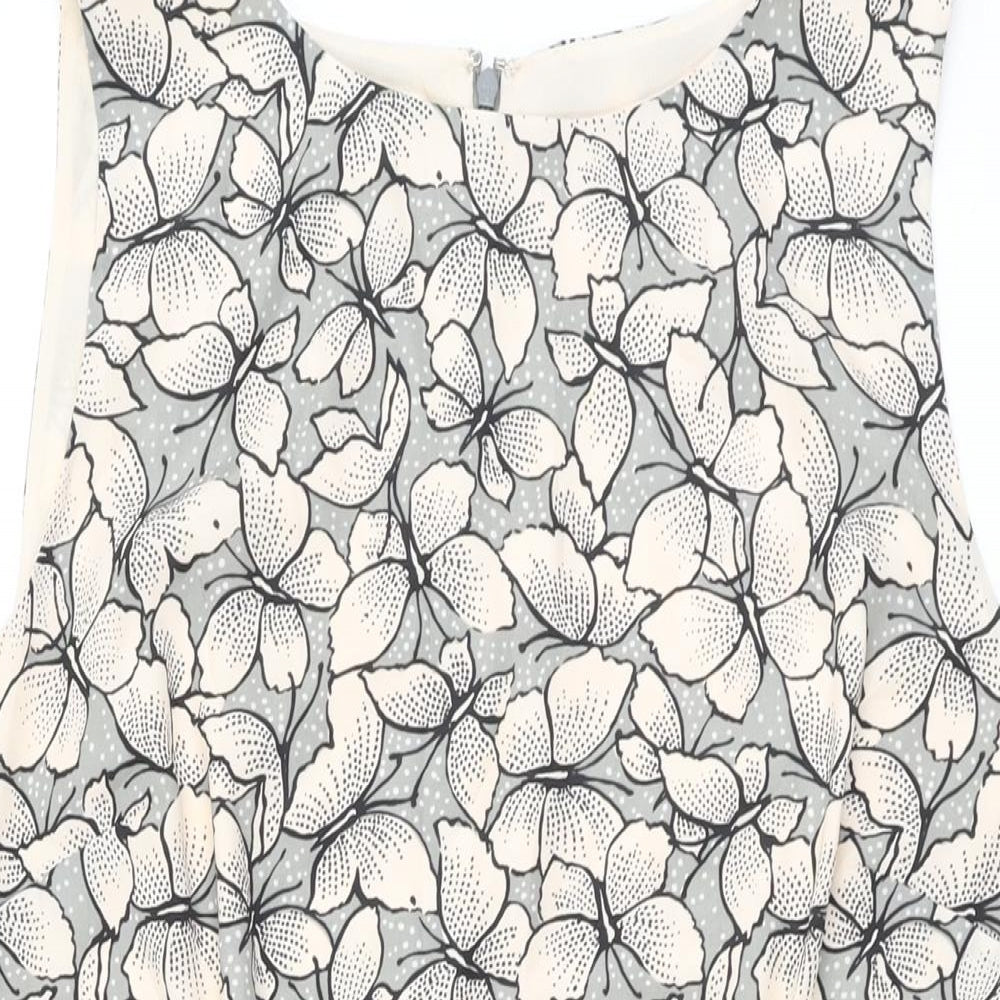 Monsoon Womens Grey Geometric Polyester Bodycon Size 18 Round Neck Zip