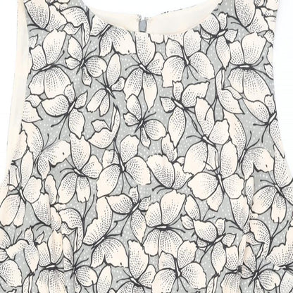 Monsoon Womens Grey Geometric Polyester Bodycon Size 18 Round Neck Zip