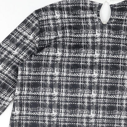 Dorothy Perkins Womens Black Geometric Polyester Basic T-Shirt Size 8 Collared