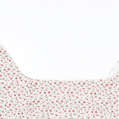 Glamorous Womens Ivory Floral Polyester Cropped Blouse Size 10 Square Neck