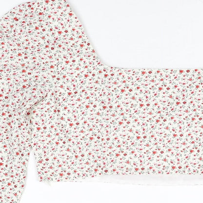 Glamorous Womens Ivory Floral Polyester Cropped Blouse Size 10 Square Neck