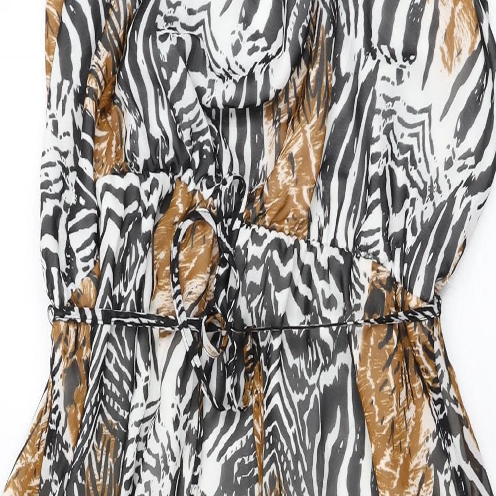 M&Co Womens White Animal Print Polyester Shift Size 20 V-Neck Tie