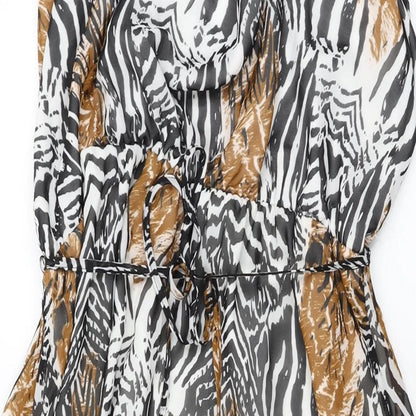 M&Co Womens White Animal Print Polyester Shift Size 20 V-Neck Tie