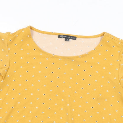 Adrianna Papell Womens Yellow Floral Polyester Basic T-Shirt Size S Round Neck