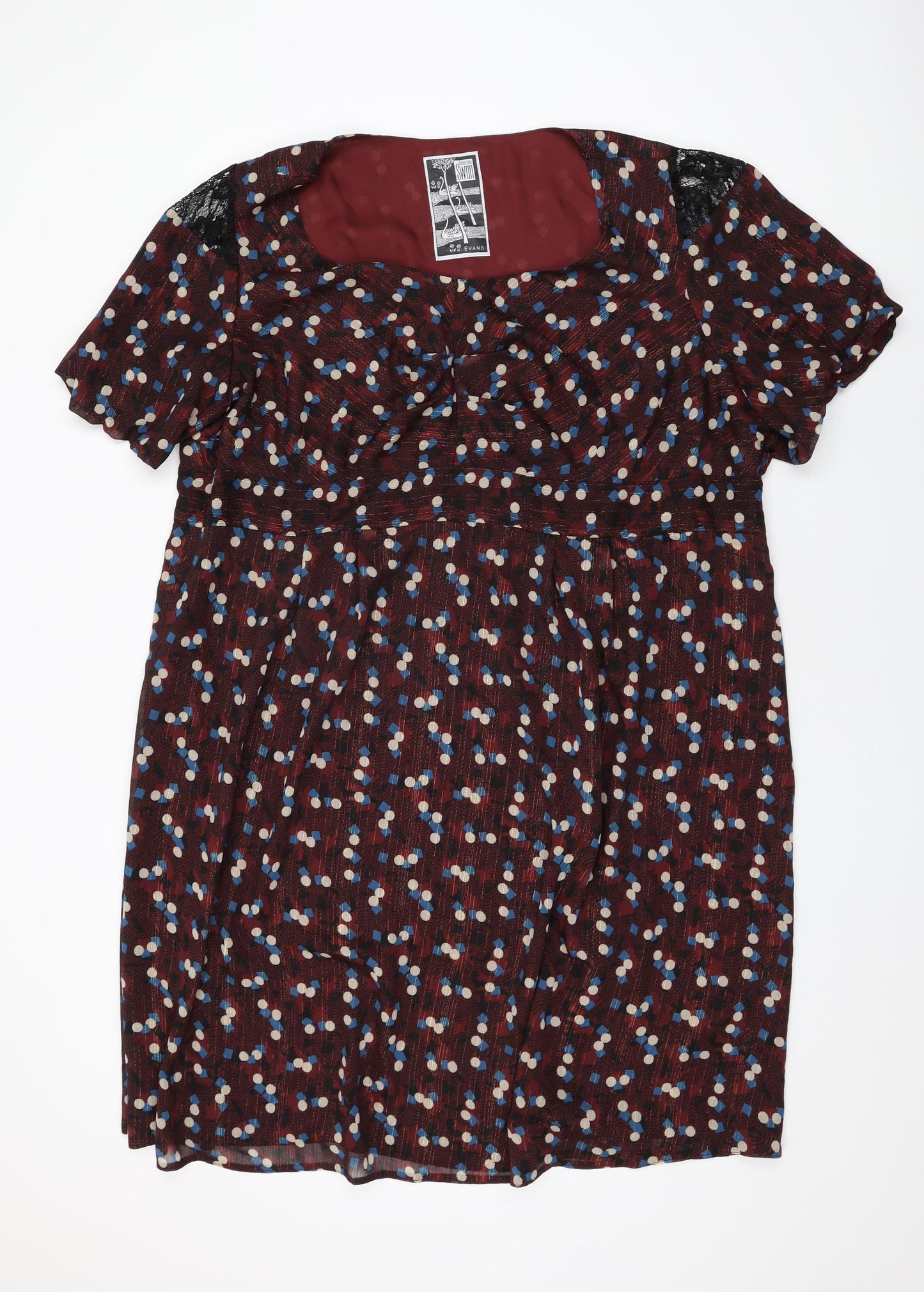 Evans Womens Red Geometric Polyester Shift Size 26 Square Neck Zip