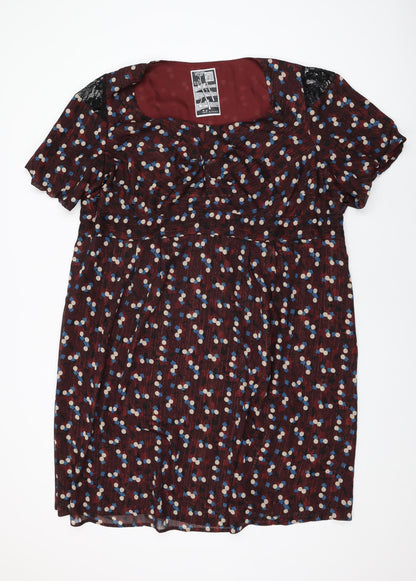 Evans Womens Red Geometric Polyester Shift Size 26 Square Neck Zip