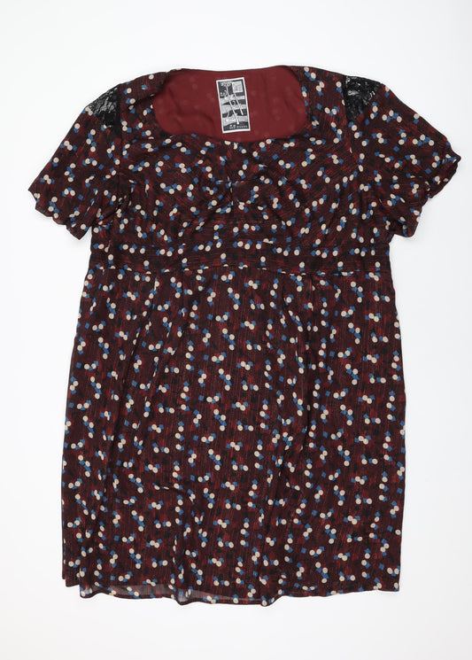 Evans Womens Red Geometric Polyester Shift Size 26 Square Neck Zip