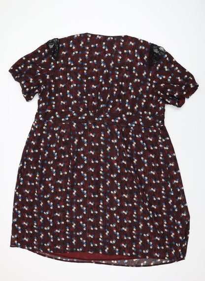 Evans Womens Red Geometric Polyester Shift Size 26 Square Neck Zip