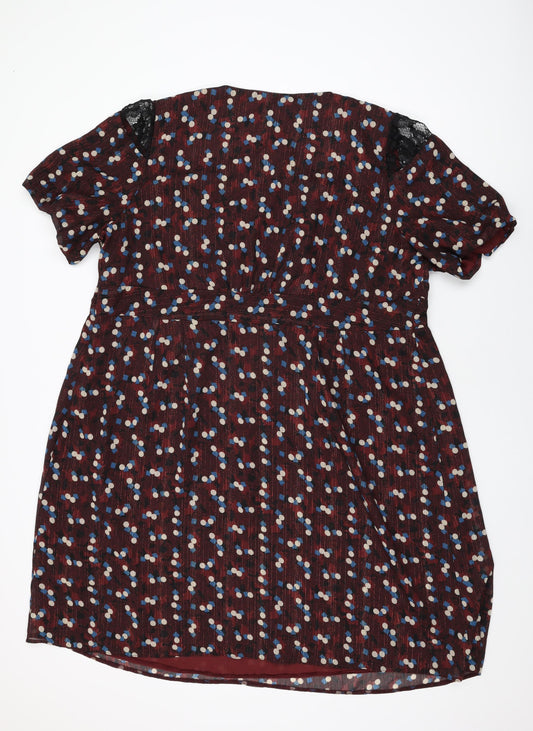 Evans Womens Red Geometric Polyester Shift Size 26 Square Neck Zip