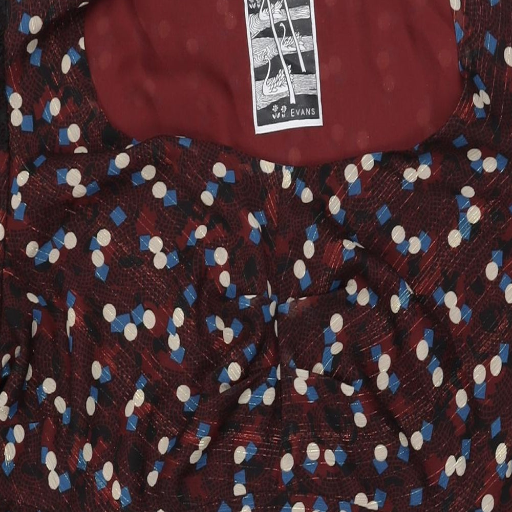 Evans Womens Red Geometric Polyester Shift Size 26 Square Neck Zip