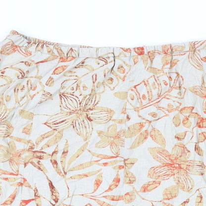 Damart Womens Beige Floral Linen Flare Skirt Size XL Zip