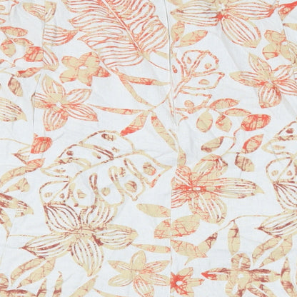 Damart Womens Beige Floral Linen Flare Skirt Size XL Zip