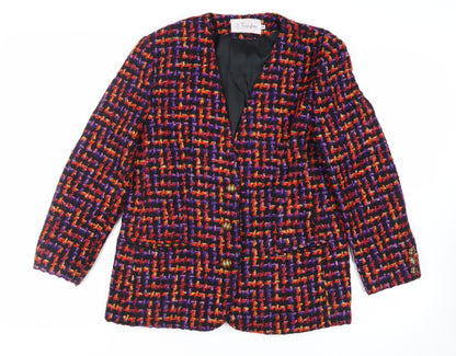 J.Taylor Womens Black Geometric Jacket Blazer Size 16 Button