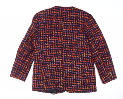 J.Taylor Womens Black Geometric Jacket Blazer Size 16 Button