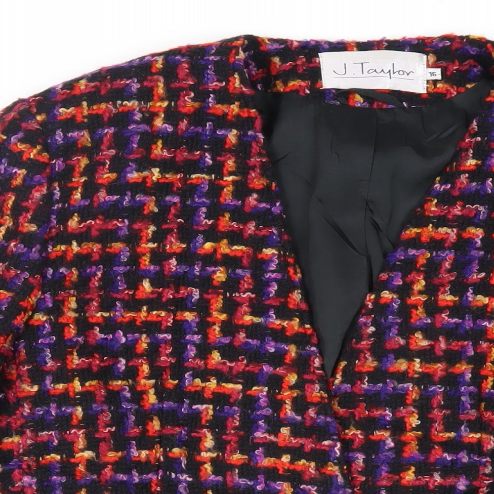 J.Taylor Womens Black Geometric Jacket Blazer Size 16 Button