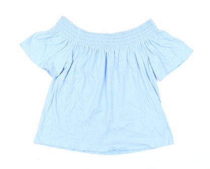 Marks and Spencer Womens Blue Polyester Basic Blouse Size M Off the Shoulder - Embroidered Neckline
