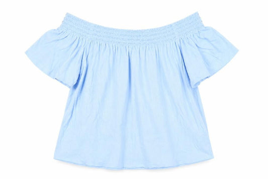 Marks & Spencer Womens Blue Polyester Basic Blouse Size M Off the Shoulder - Embroidered Neckline