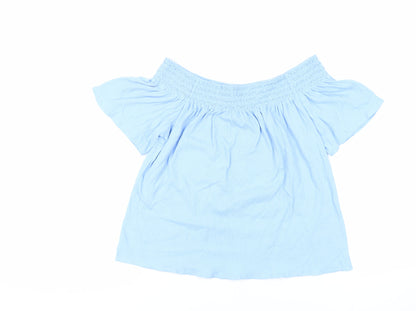 Marks and Spencer Womens Blue Polyester Basic Blouse Size M Off the Shoulder - Embroidered Neckline