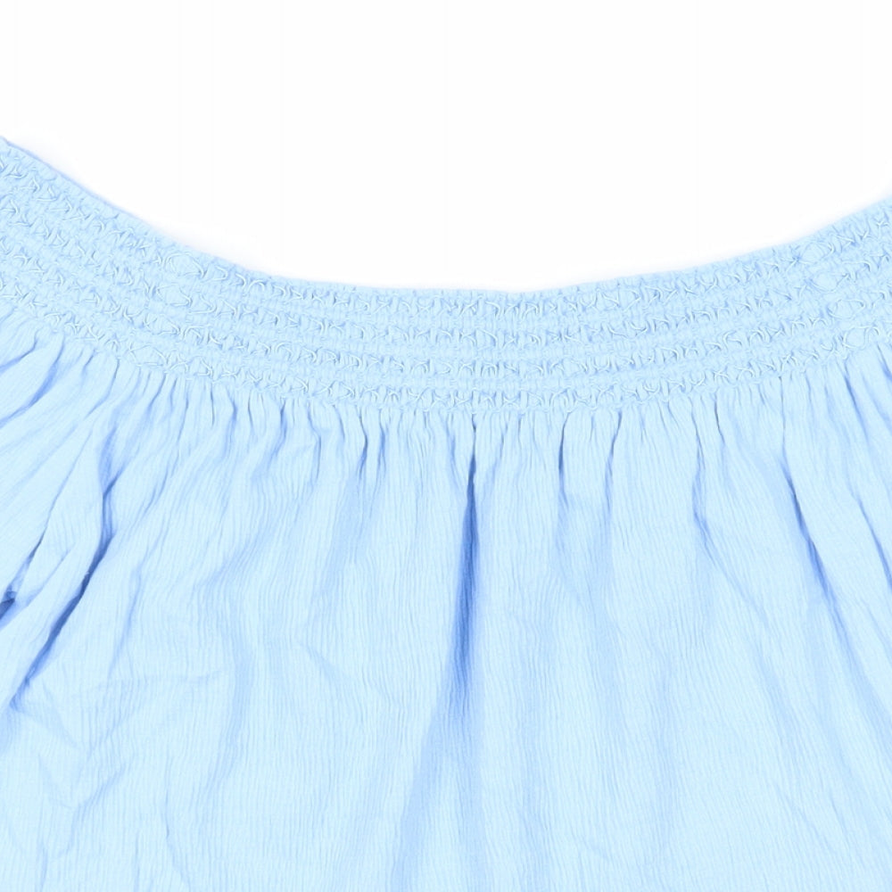 Marks and Spencer Womens Blue Polyester Basic Blouse Size M Off the Shoulder - Embroidered Neckline