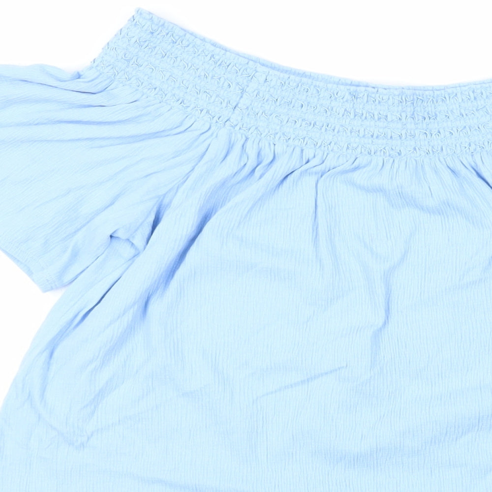 Marks and Spencer Womens Blue Polyester Basic Blouse Size M Off the Shoulder - Embroidered Neckline