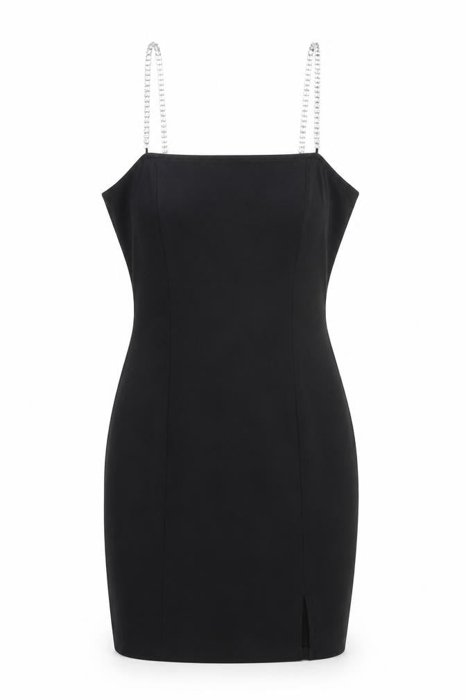 H&M Womens Black Viscose Bodycon Size XS Square Neck Pullover - Rhinestone Straps