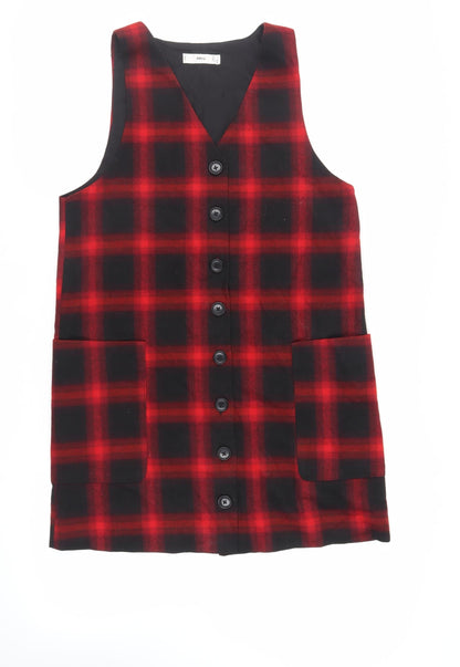 Mango Womens Black Plaid Polyester Pinafore/Dungaree Dress Size S V-Neck Button - Pockets