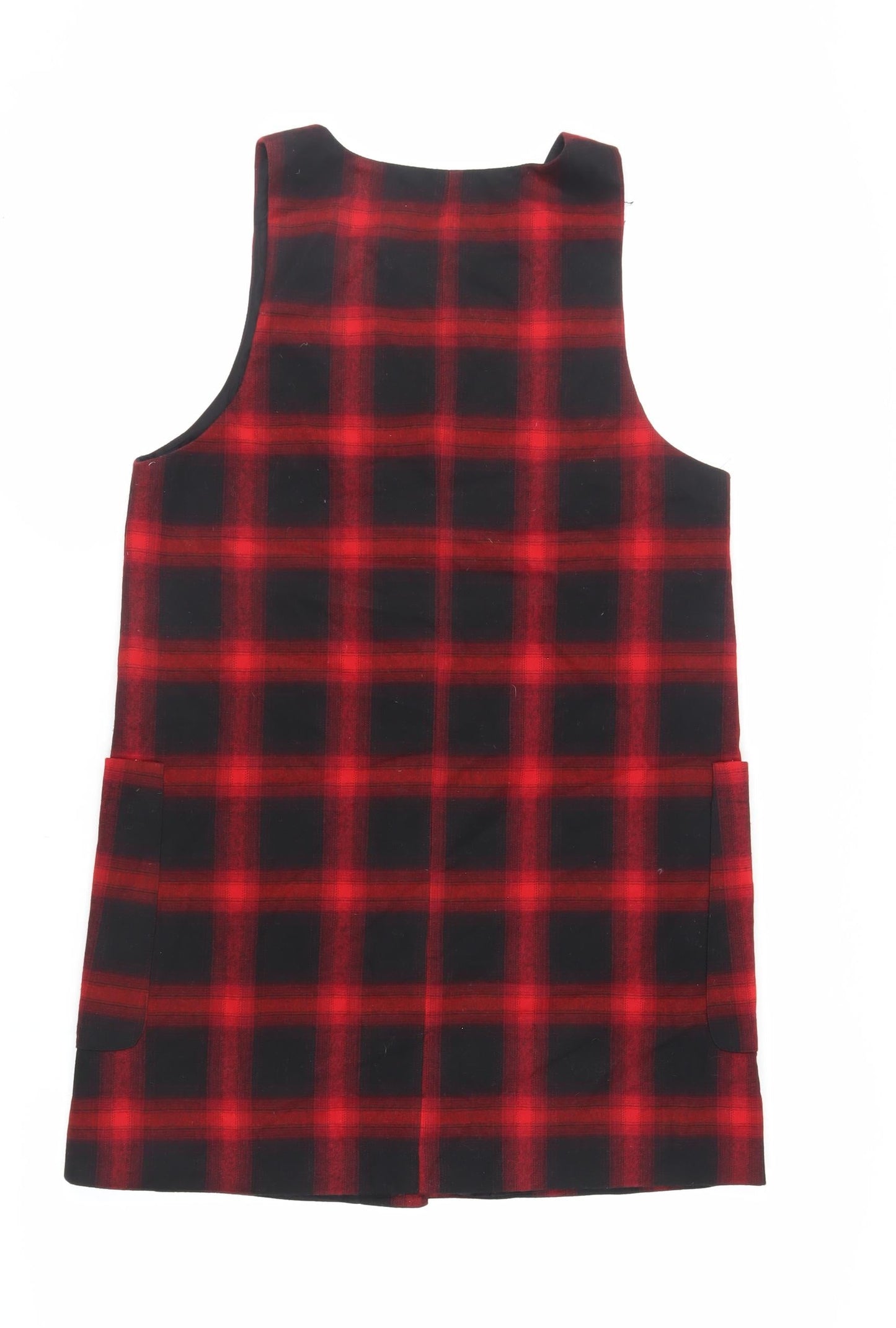 Mango Womens Black Plaid Polyester Pinafore/Dungaree Dress Size S V-Neck Button - Pockets