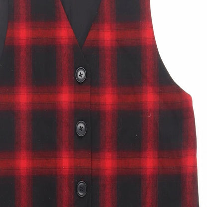 Mango Womens Black Plaid Polyester Pinafore/Dungaree Dress Size S V-Neck Button - Pockets