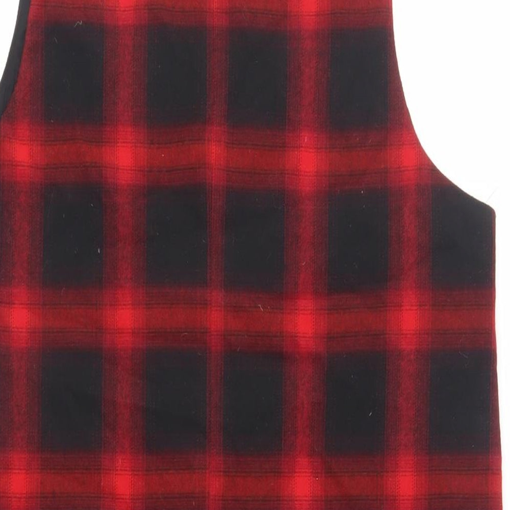 Mango Womens Black Plaid Polyester Pinafore/Dungaree Dress Size S V-Neck Button - Pockets