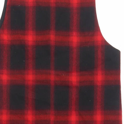 Mango Womens Black Plaid Polyester Pinafore/Dungaree Dress Size S V-Neck Button - Pockets
