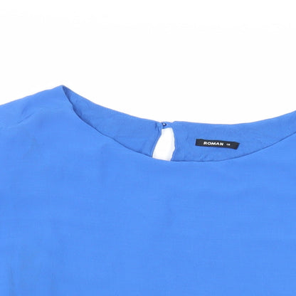 Roman Womens Blue Polyester Basic Blouse Size 16 Boat Neck - Cold Shoulder