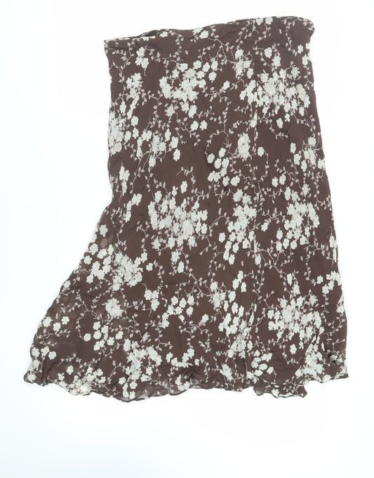 Marks and Spencer Womens Brown Floral Viscose Flare Skirt Size 16 - Lined