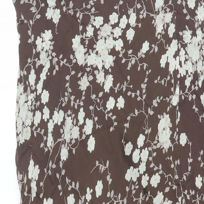 Marks and Spencer Womens Brown Floral Viscose Flare Skirt Size 16 - Lined