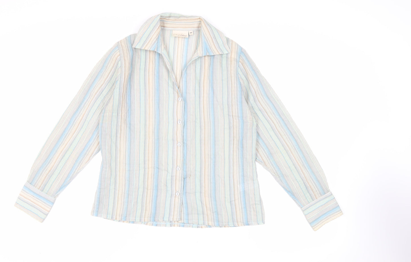EWM Womens Multicoloured Striped Cotton Basic Button-Up Size 10 Collared