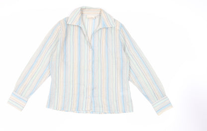 EWM Womens Multicoloured Striped Cotton Basic Button-Up Size 10 Collared