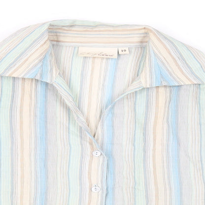 EWM Womens Multicoloured Striped Cotton Basic Button-Up Size 10 Collared