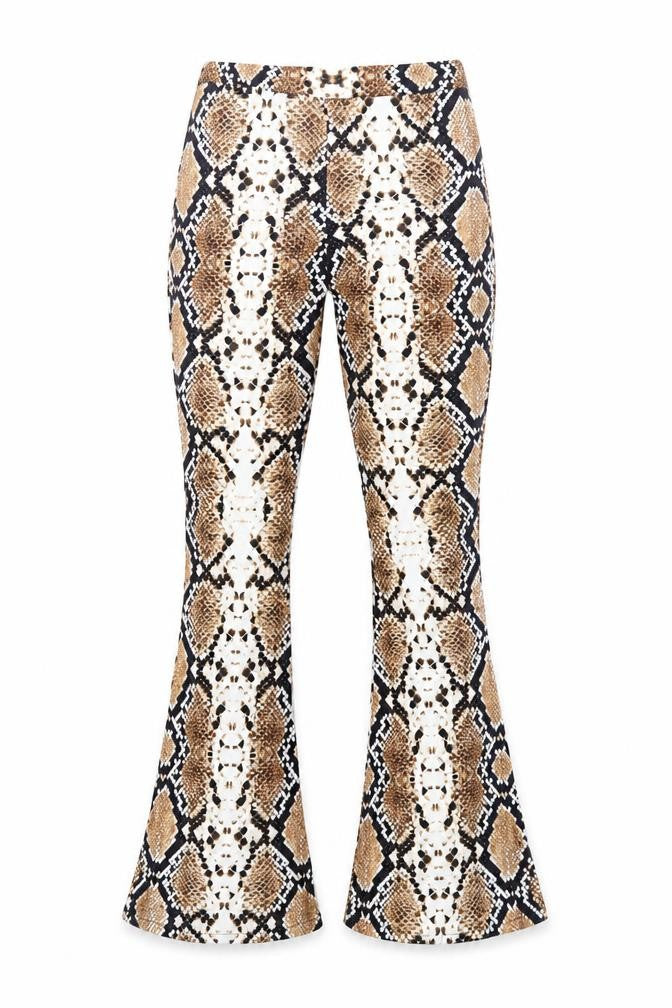 Front view of I SAW IT FIRST women’s brown animal print polyester jogger leggings, size UK 6, 31-inch leg - elasticated waist