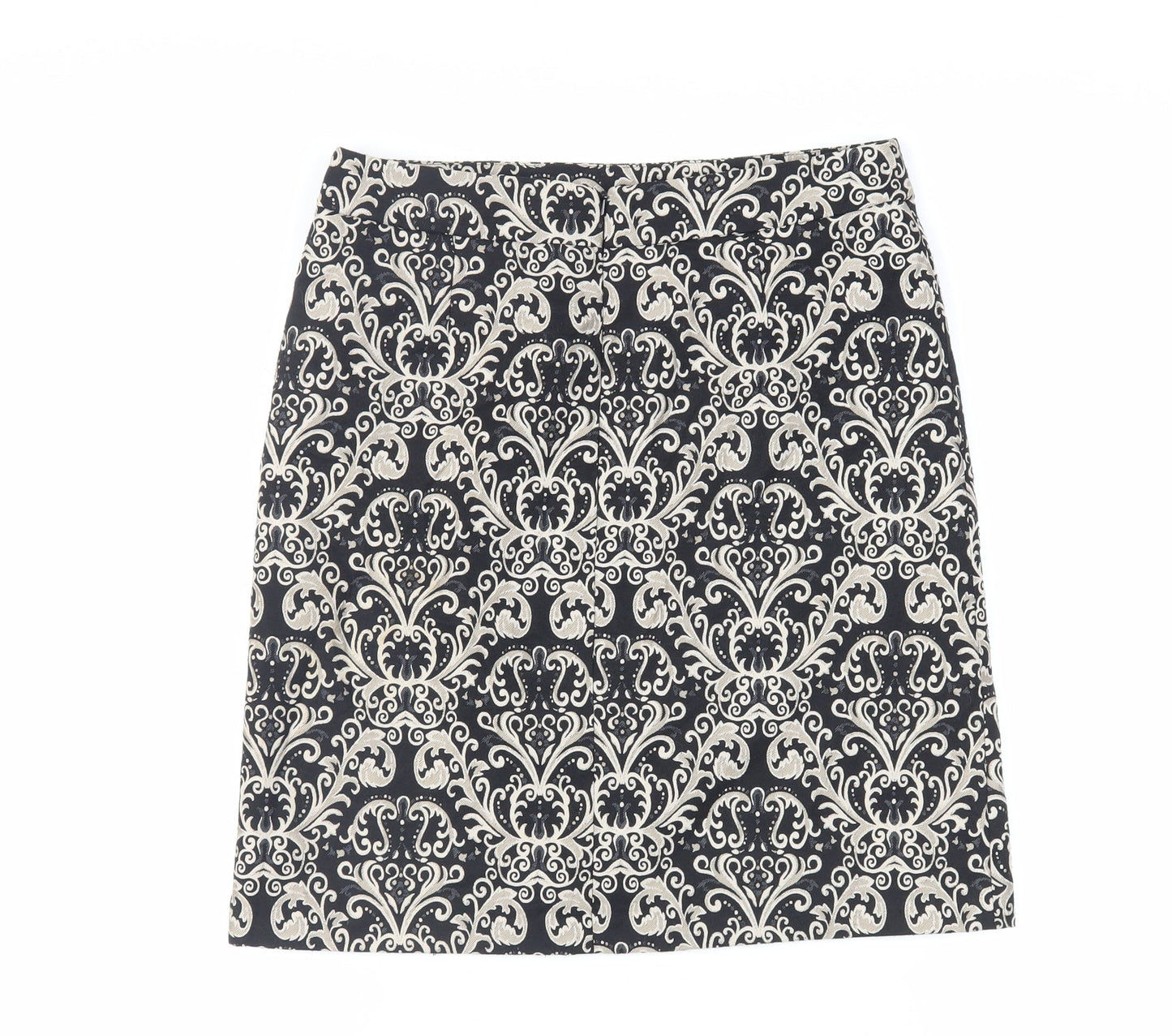 Marks and Spencer Womens Black Paisley Polyester A-Line Skirt Size 10 Zip - Lined