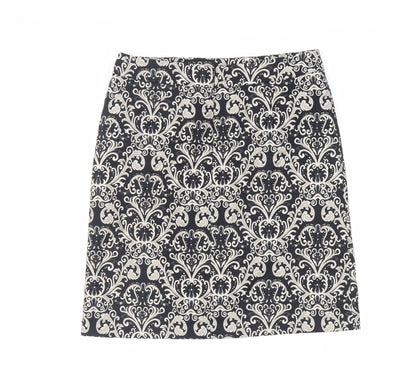 Marks and Spencer Womens Black Paisley Polyester A-Line Skirt Size 10 Zip - Lined