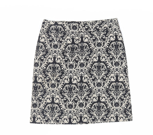 Marks and Spencer Womens Black Paisley Polyester A-Line Skirt Size 10 Zip - Lined