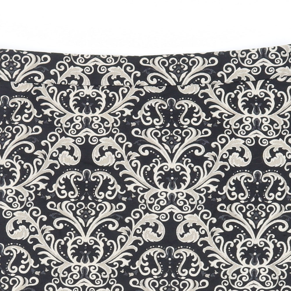 Marks and Spencer Womens Black Paisley Polyester A-Line Skirt Size 10 Zip - Lined