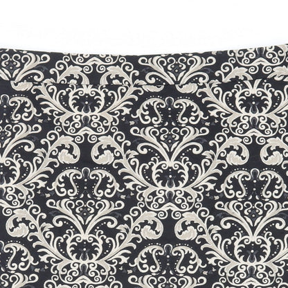 Marks and Spencer Womens Black Paisley Polyester A-Line Skirt Size 10 Zip - Lined